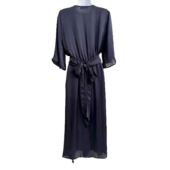 The Lady & The Sailor Faux Wrap Midi Length Dress Navy Blue Size 2 - Picture 4 of 7